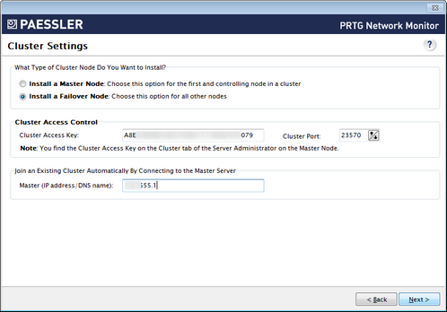 Welcome Wizard Cluster Settings