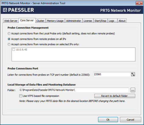 Core Server Settings in PRTG Server Administrator